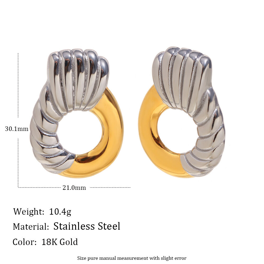 1 Pair Casual Circle Stainless Steel Waterproof Gold Color Women's Stud Earrings h5Picture2