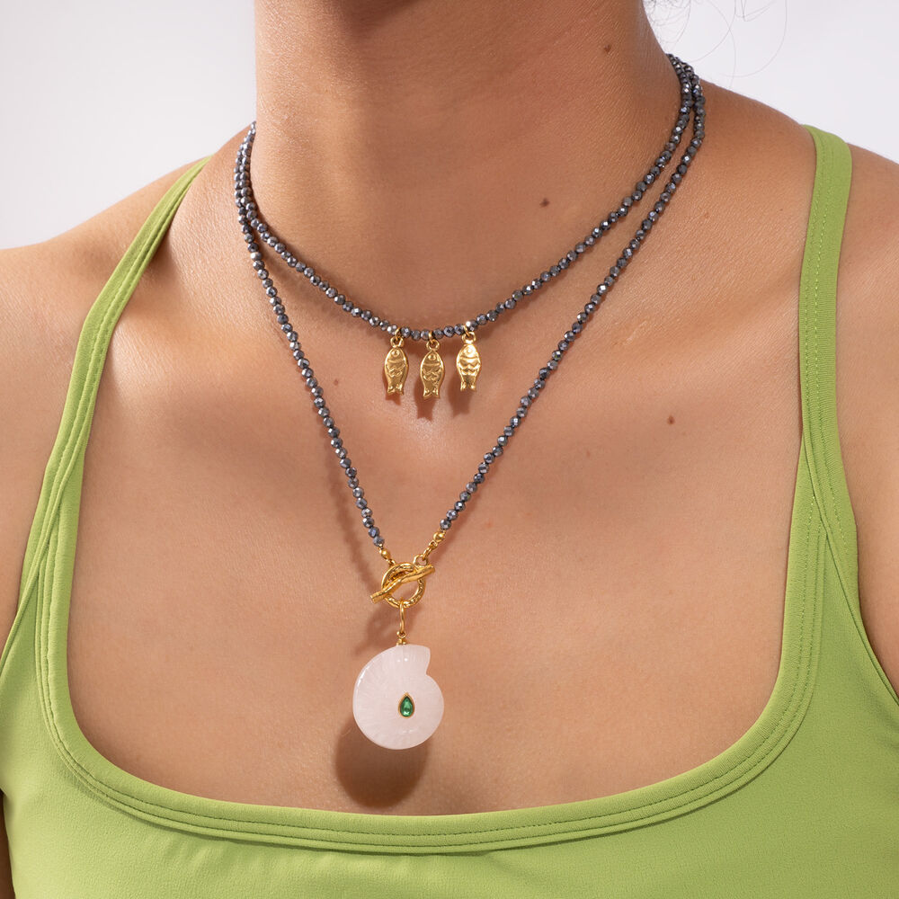 Collana con perline da donna in pietra naturale color oro, in acciaio inossidabile e impermeabile, 1 pezzo Immagine5