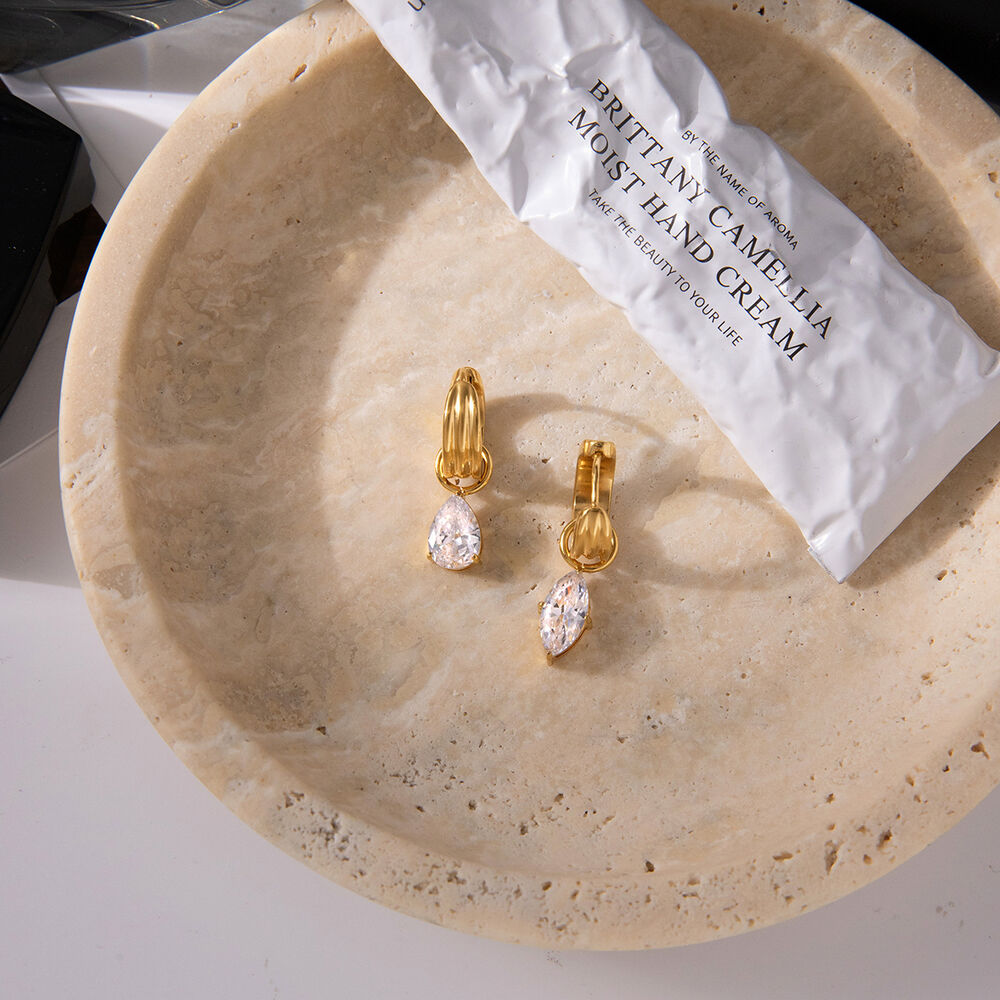 1 Pair Luxurious Droplet Stainless Steel Waterproof Gold Color Zircon Women's Drop Earrings h5Picture7