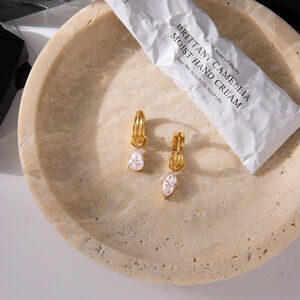 1 Pair Luxurious Droplet Stainless Steel Waterproof Gold Color Zircon Women's Drop Earrings h5 Picture7