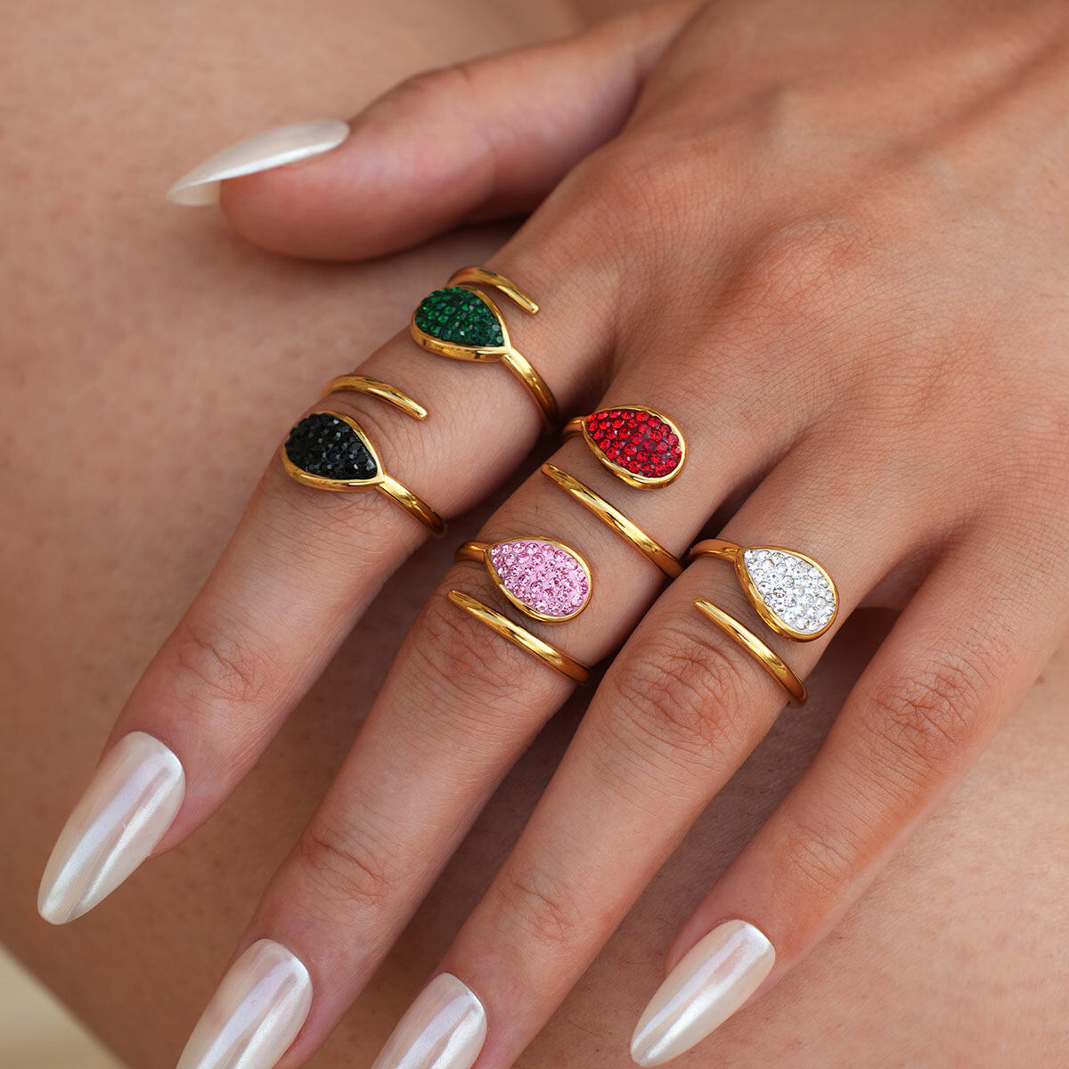 1 Piece  Casual Droplet Irregular Shape Stainless Steel Waterproof Women‘s  Statement Rings h5 Picture9