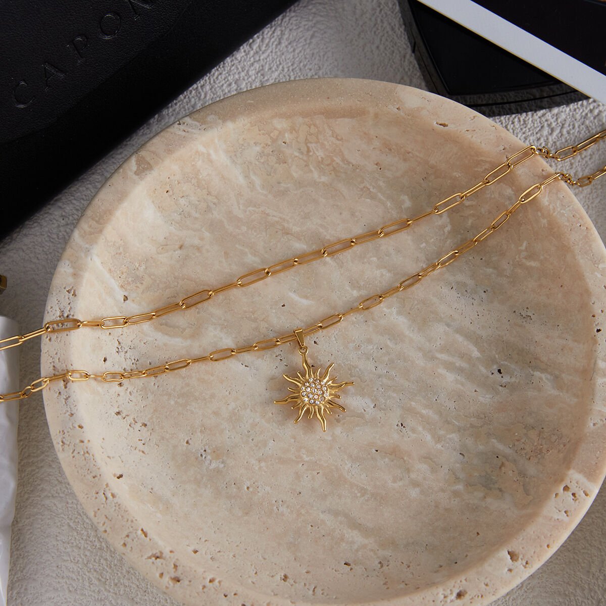 1 Piece Elegant Sun Stainless Steel Waterproof Gold Color Women's Layered Necklaces Picture6