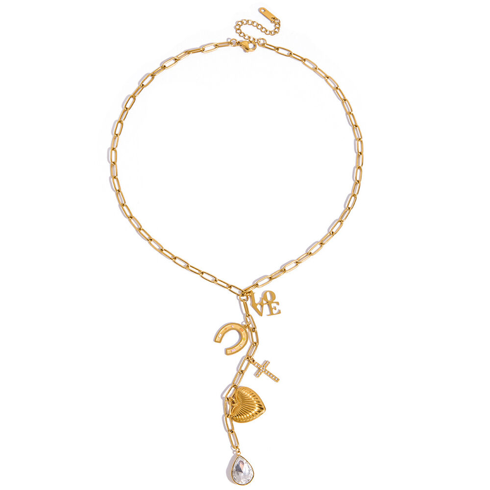 Prachtige hartvormige kwastjes hanger van roestvrij staal, waterdicht, goudkleurig, voor dames.