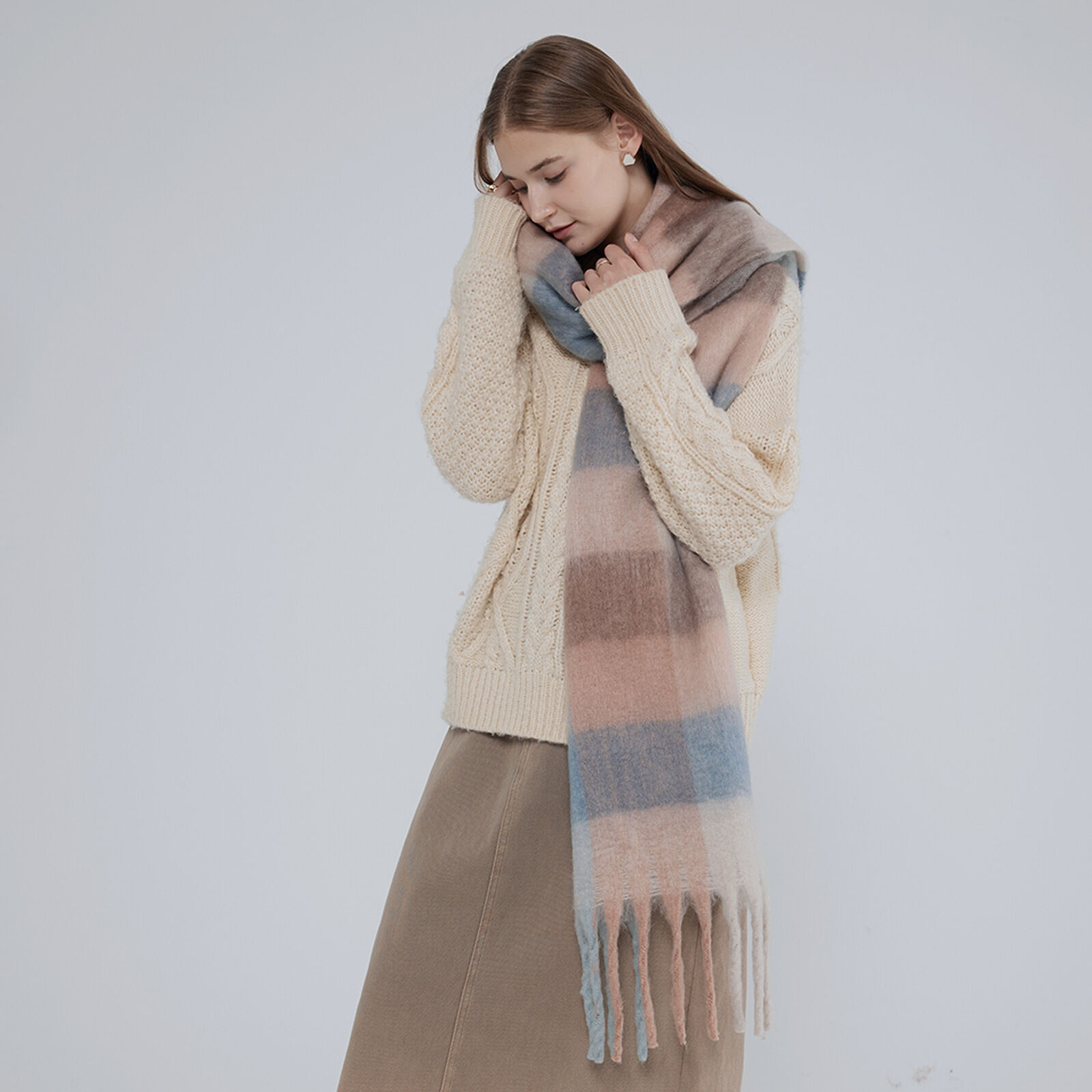 Sciarpa invernale da donna in poliestere scozzese elegante, 1 pezzo