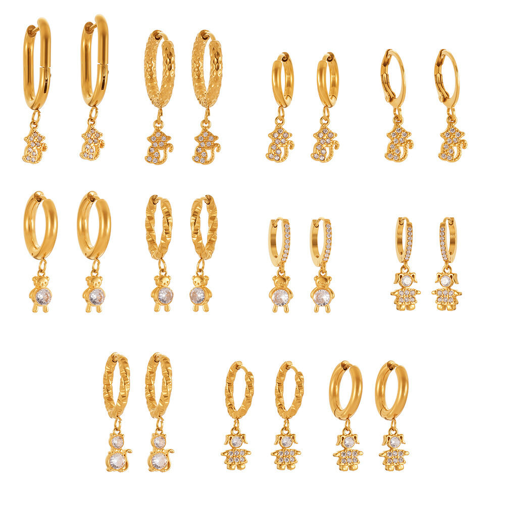 1 Pair Cute Monkey Stainless Steel Waterproof Gold Color Zircon Women's Drop Earrings Picture8
