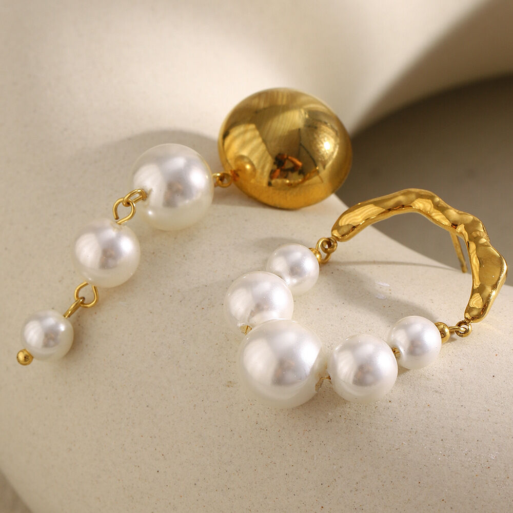 1 Pair Classic Annular Beads Circle Stainless Steel Waterproof Gold Color Women's Beads Earrings 2