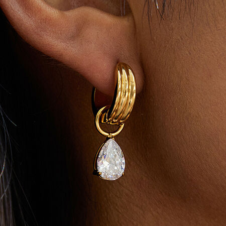 1 Pair Luxurious Droplet Stainless Steel Waterproof Gold Color Zircon Women's Drop Earrings