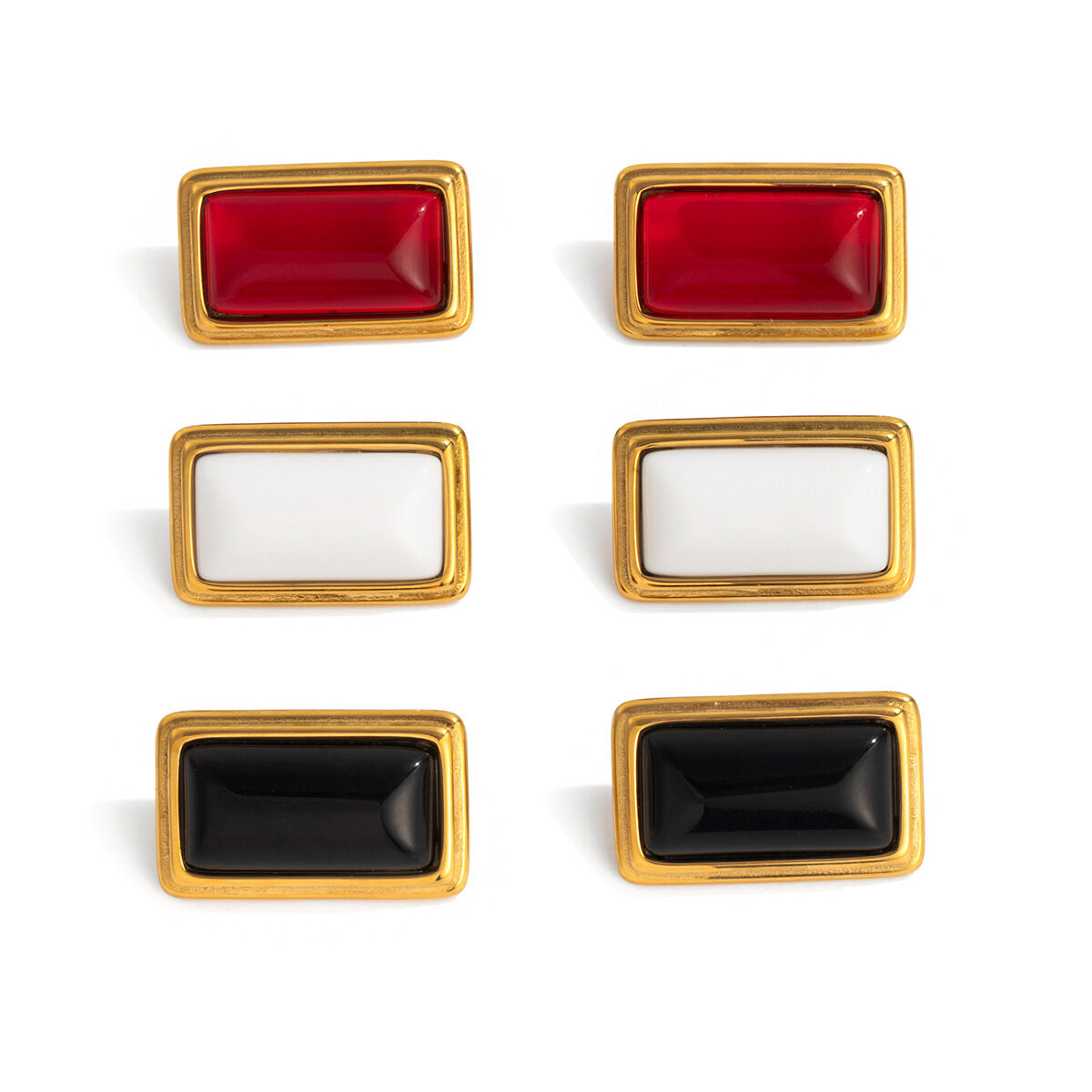 1 Pair Retro Rectangle Agate Stainless Steel Waterproof Gold Color Women's Stud Earrings Picture7