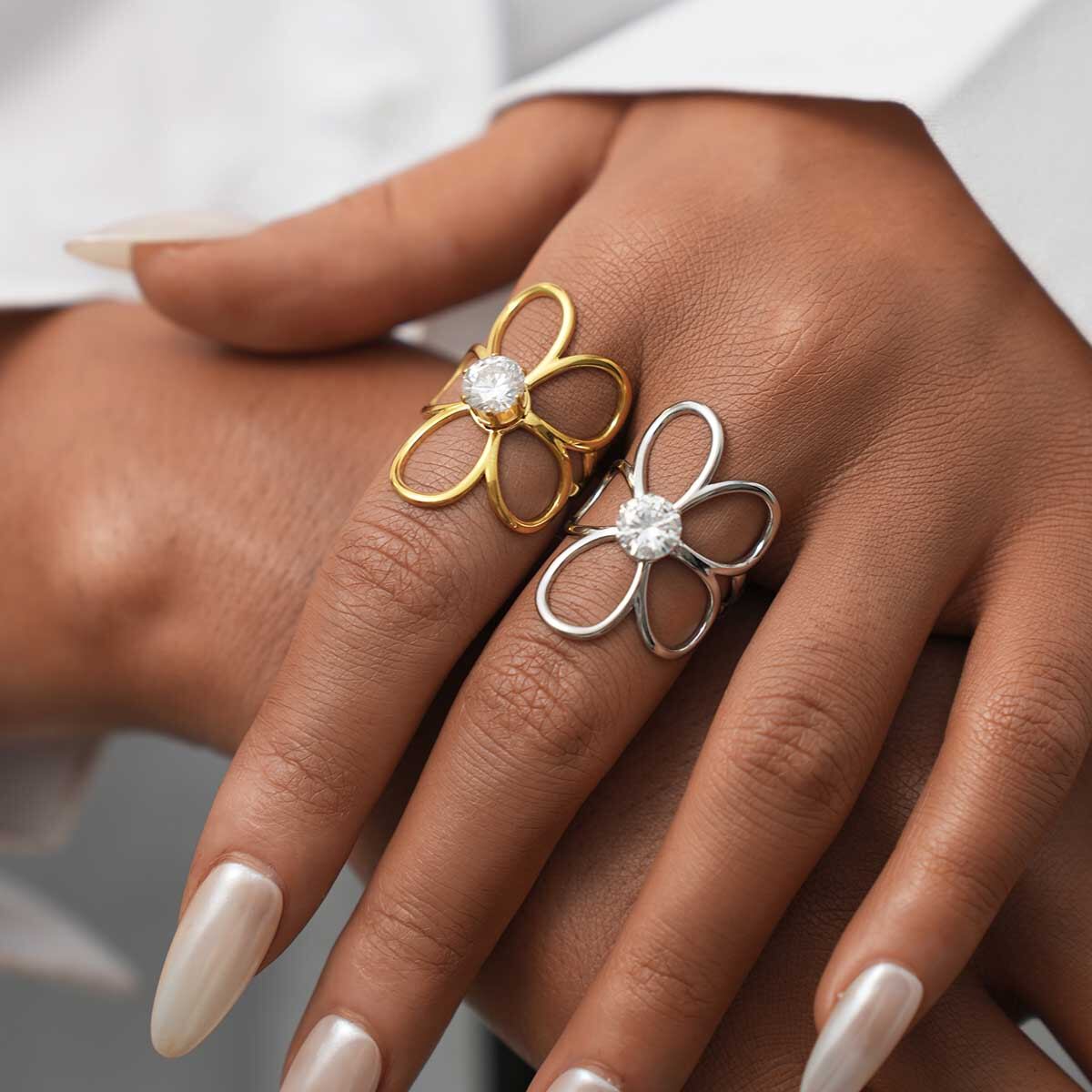 1 Piece Simple Series Daily Flower Stainless Steel Waterproof Women's Statement Rings Picture4