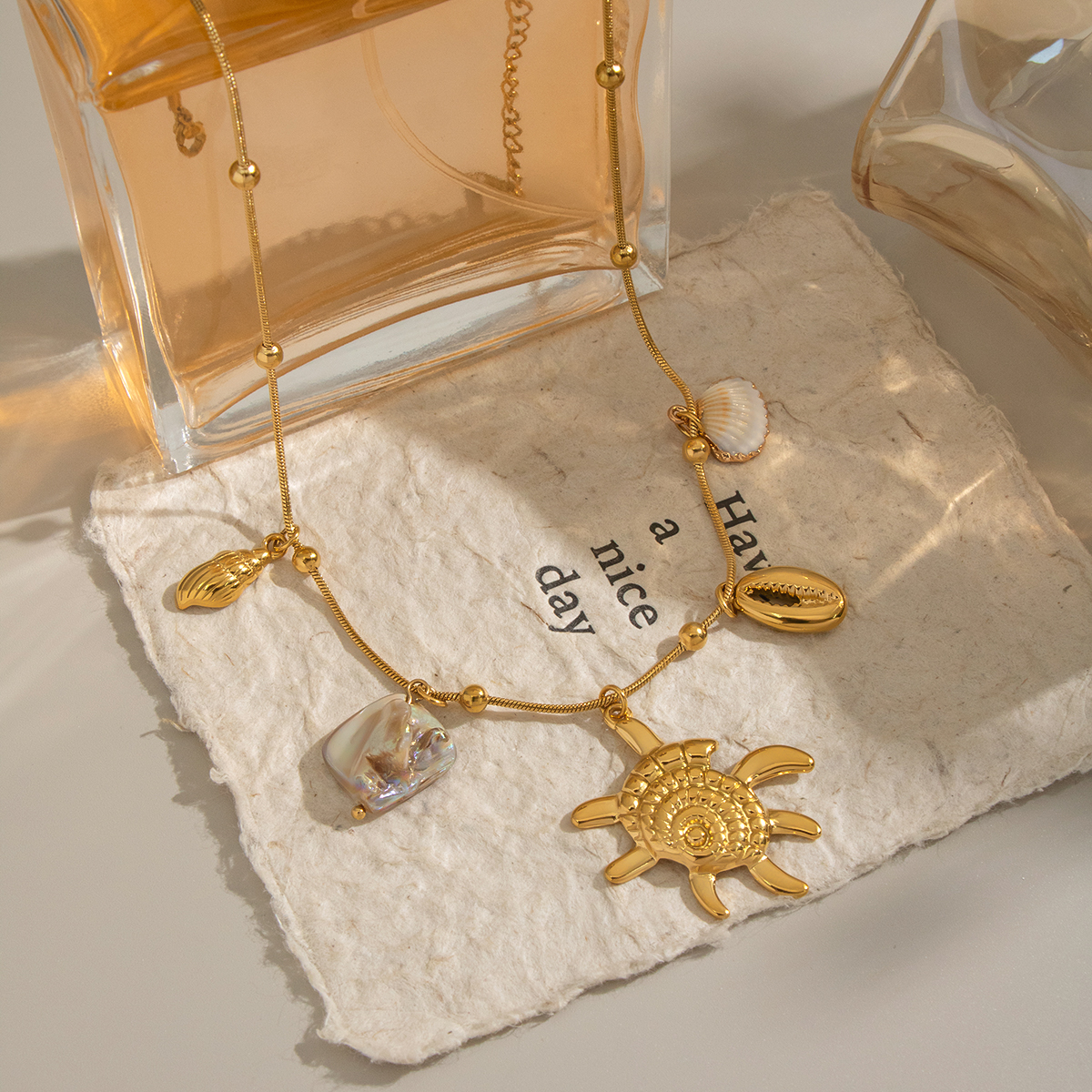 Collana con ciondolo color oro a forma di conchiglia in acciaio inossidabile da 1 pezzo 2