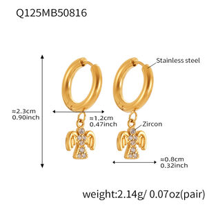 1 Pair Classic Angel Stainless Steel Waterproof Gold Color Zircon Women's Drop Earrings h5