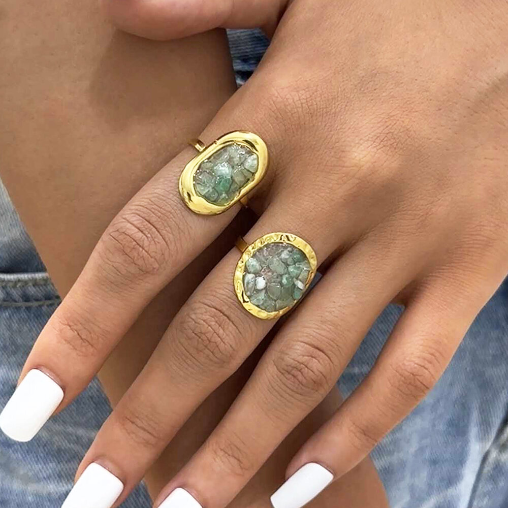 1 Piece Retro Irregular Shape Stainless Steel Waterproof Gold Color Statement Rings h5Picture7