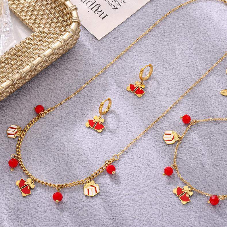 Classic Christmas Garnet Stainless Steel Waterproof Gold Color Women's Jewelry Sets Picture7