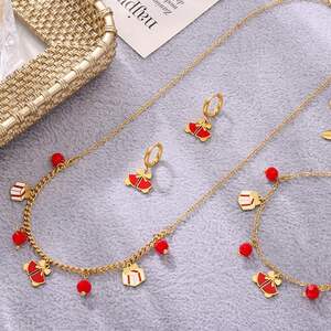 Classic Christmas Garnet Stainless Steel Waterproof Gold Color Women's Jewelry Sets h5 Picture7