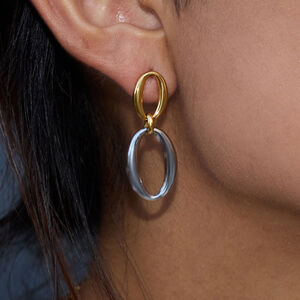 1 paio di orecchini pendenti classici da donna in acciaio inossidabile color oro, impermeabili, a doppio cerchio h5 Immagine6