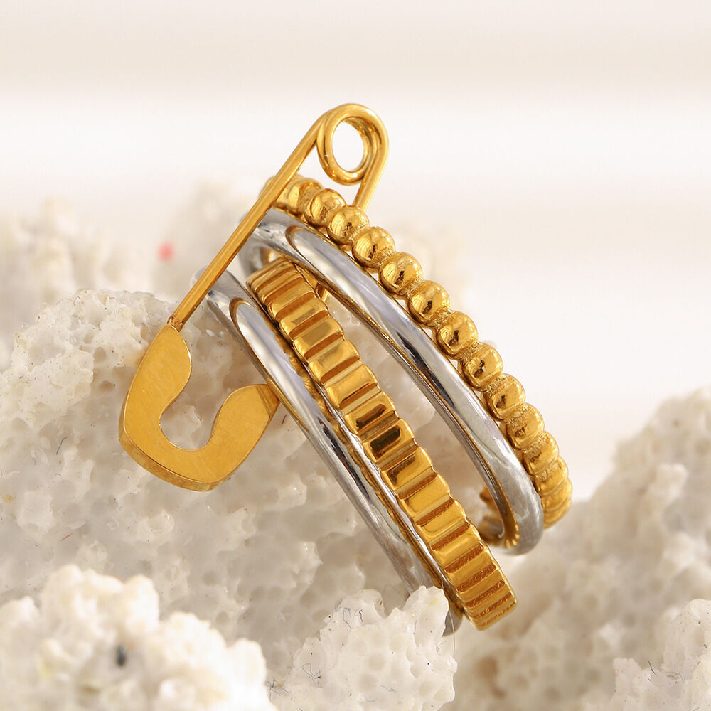 1 minimalistischer Statement-Ring aus wasserfestem Edelstahl in Gold- und Silbertönen (1 Stück) Bild3