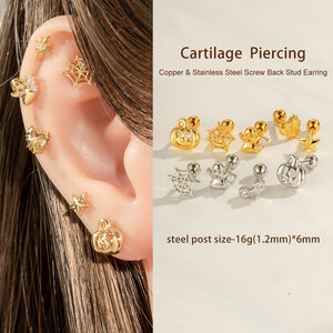 1 Piece Halloween Copper Gold Color Zircon Piercing Earring h5 Picture4