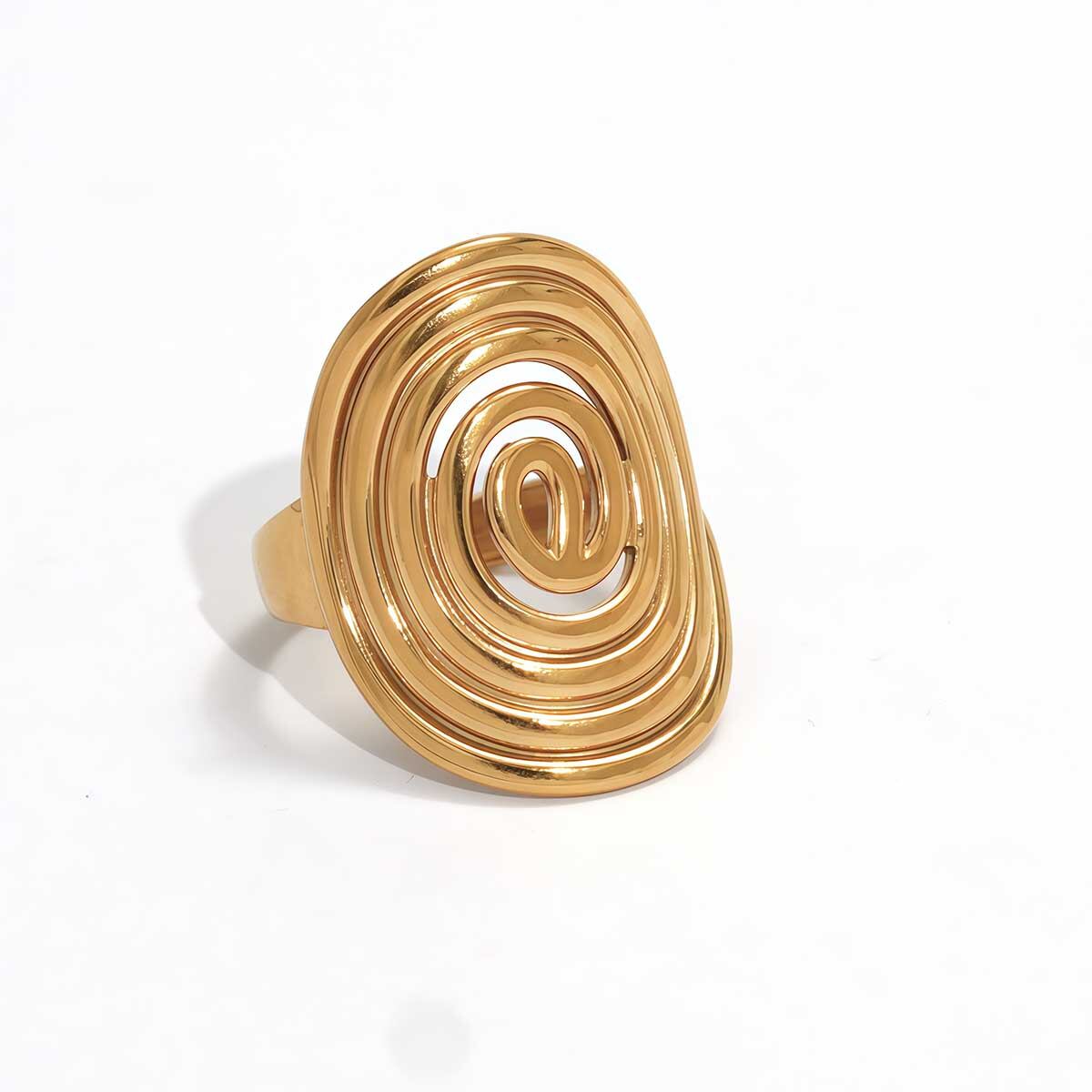 Bague femme décontractée, ronde, en acier inoxydable étanche couleur or (1 pièce) 