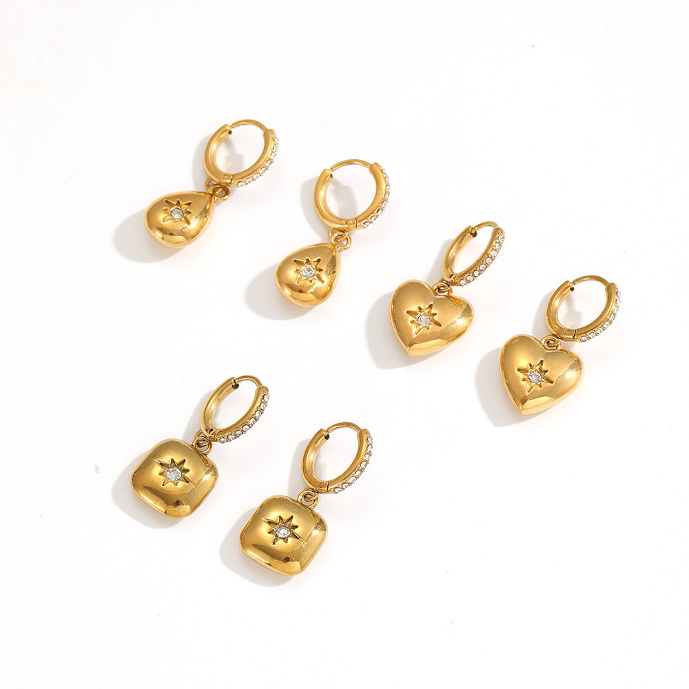 1 paio di orecchini pendenti da donna in acciaio inossidabile Shinning Moon, impermeabili, color oro, con zirconi h5Immagine4