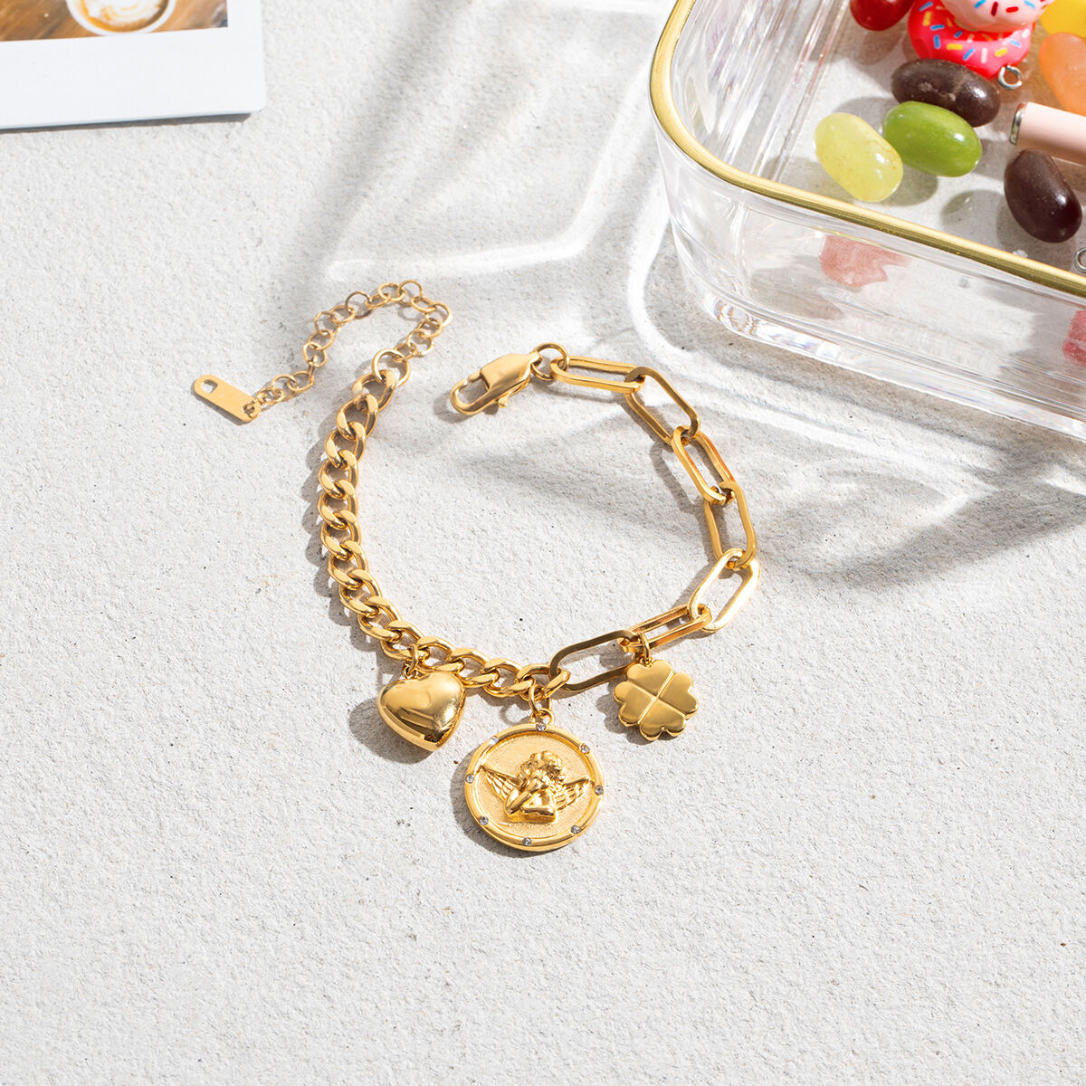 1 Stück Dazzling Angel Edelstahl wasserdicht goldfarbenes Damen-Charm-Armband Bild7