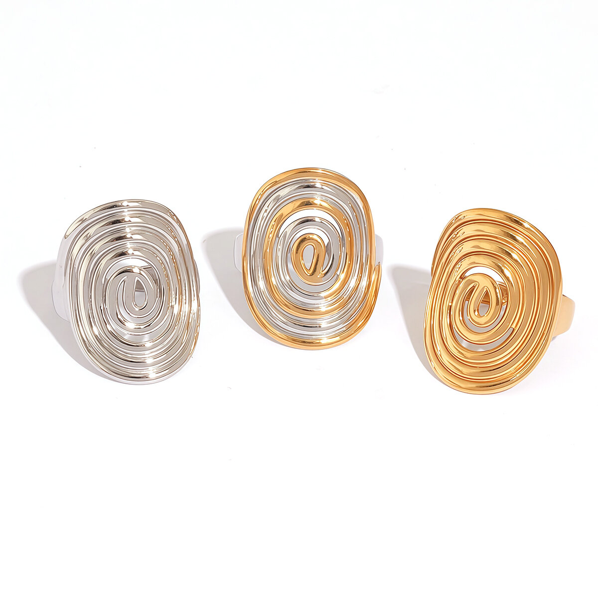 Bague femme décontractée, ronde, en acier inoxydable étanche couleur or (1 pièce) Image6