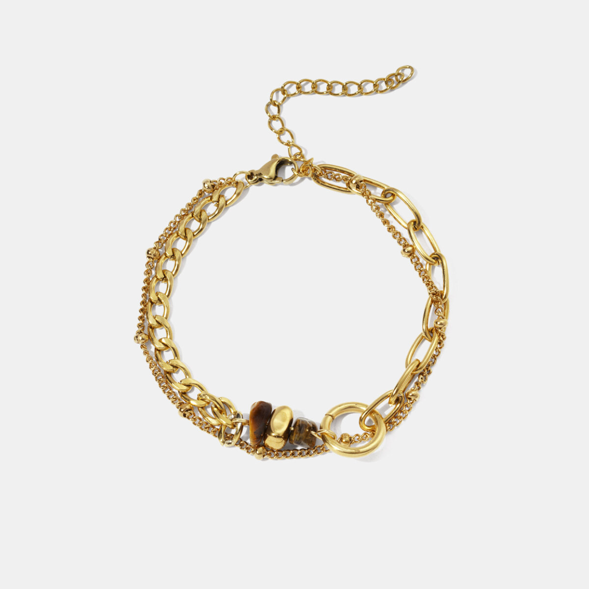 Stainless Steel Waterproof Gold Color Natural Stone Charm Bracelet