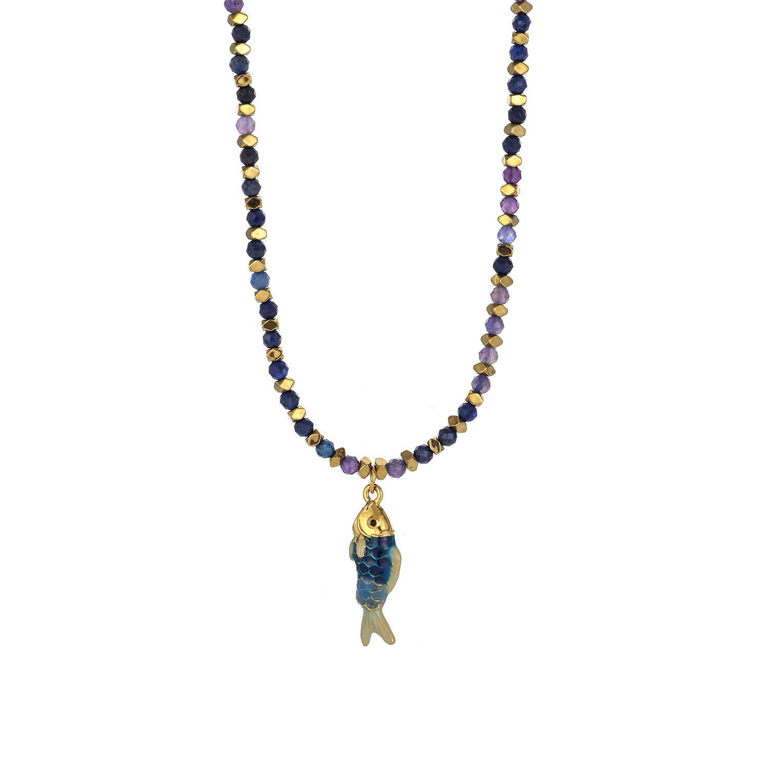 1 stuk vintage visvormige, waterdichte, roestvrijstalen, goudkleurige, natuurstenen kralenketting voor dames