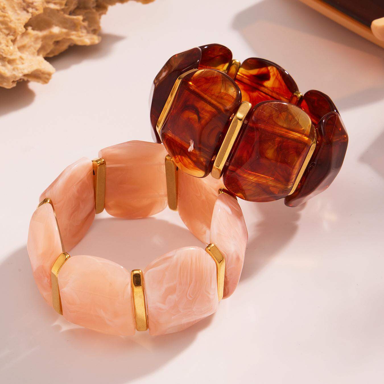 1 Stück bunte Serie unregelmäßige Form Harz Gold Farbe Damen Armreifen h5 Bild5