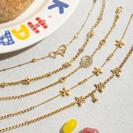 Braccialetti con ciondoli da donna color oro impermeabili in acciaio inossidabile con nodo a fiocco dolce, 1 pezzo 2