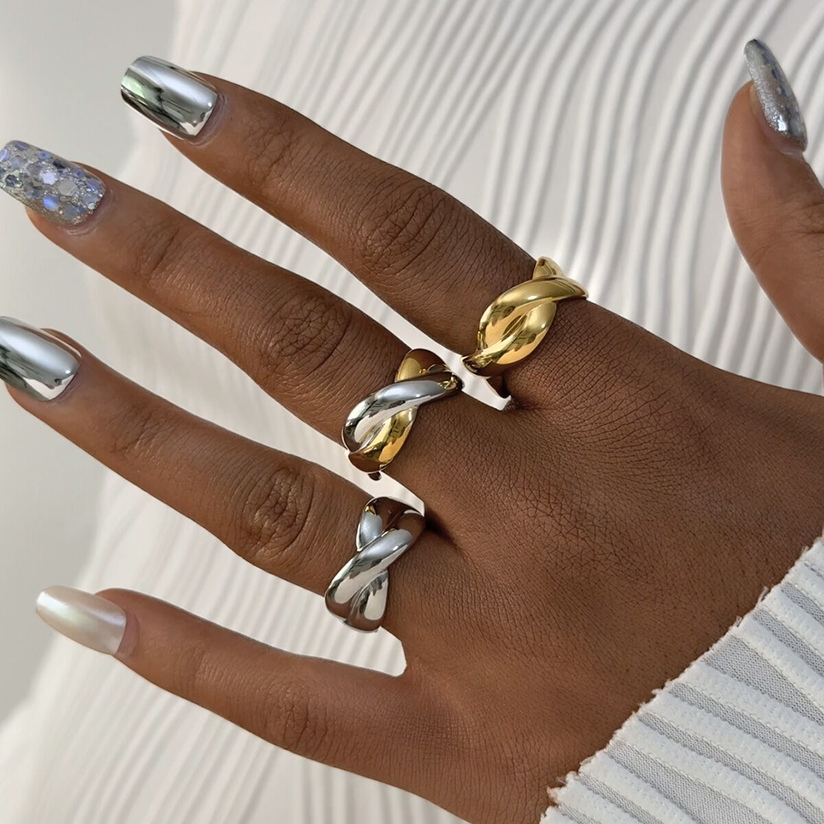 1 Piece Retro Irregular Shape Stainless Steel Waterproof Gold Color Women's Statement Rings h5 Picture4