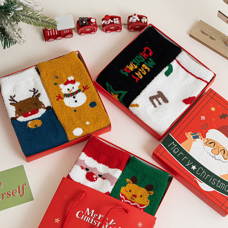 Coffret cadeau de Noël en polaire corail épaisse pour femmes, chaussettes mi-mollet h5 Image3