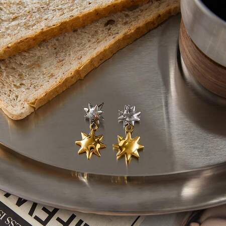 1 paar klassieke, waterdichte oorbellen van roestvrij staal in goud- en zilverkleur voor dames. 2