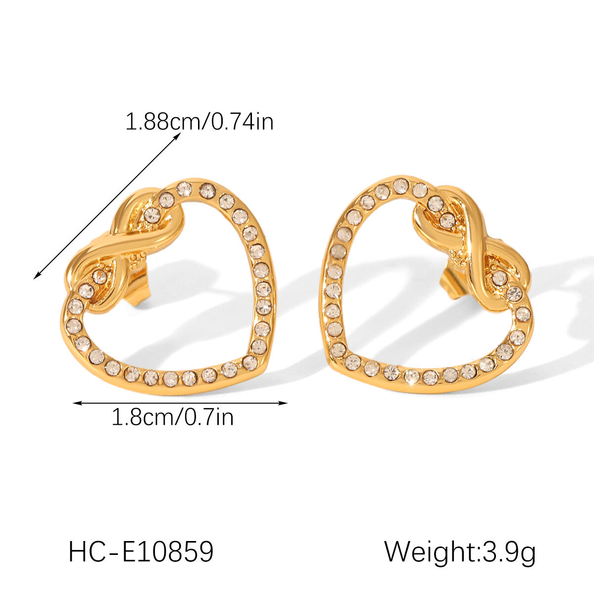 1 par de pendientes sencillos de acero inoxidable con forma de corazón, resistentes al agua, de color dorado y circonita para mujer. h5 Imagen2