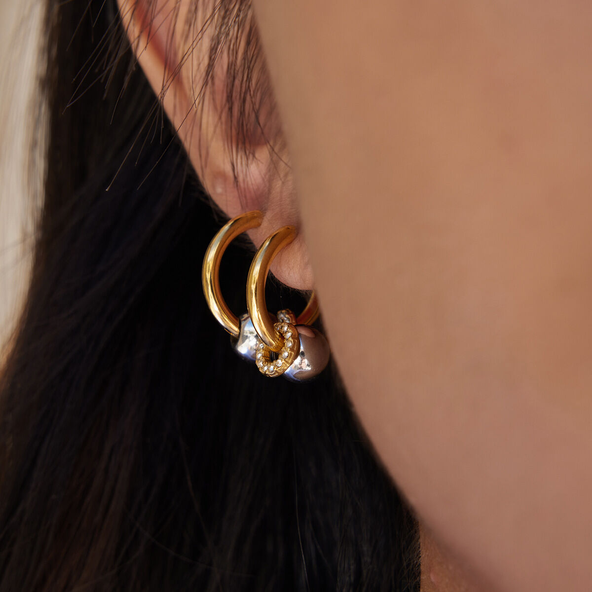 1 Pair Classic Mixed Gold&Silver Colors Stainless Steel Waterproof Women's Hoop Earrings