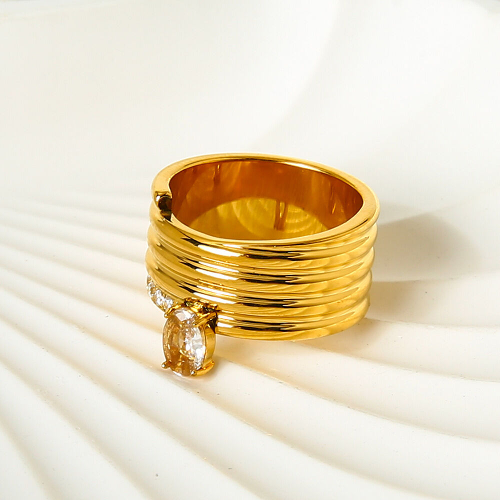 1 pezzo di lussuoso anello multistrato impilabile in acciaio inossidabile con zircone impermeabile 2