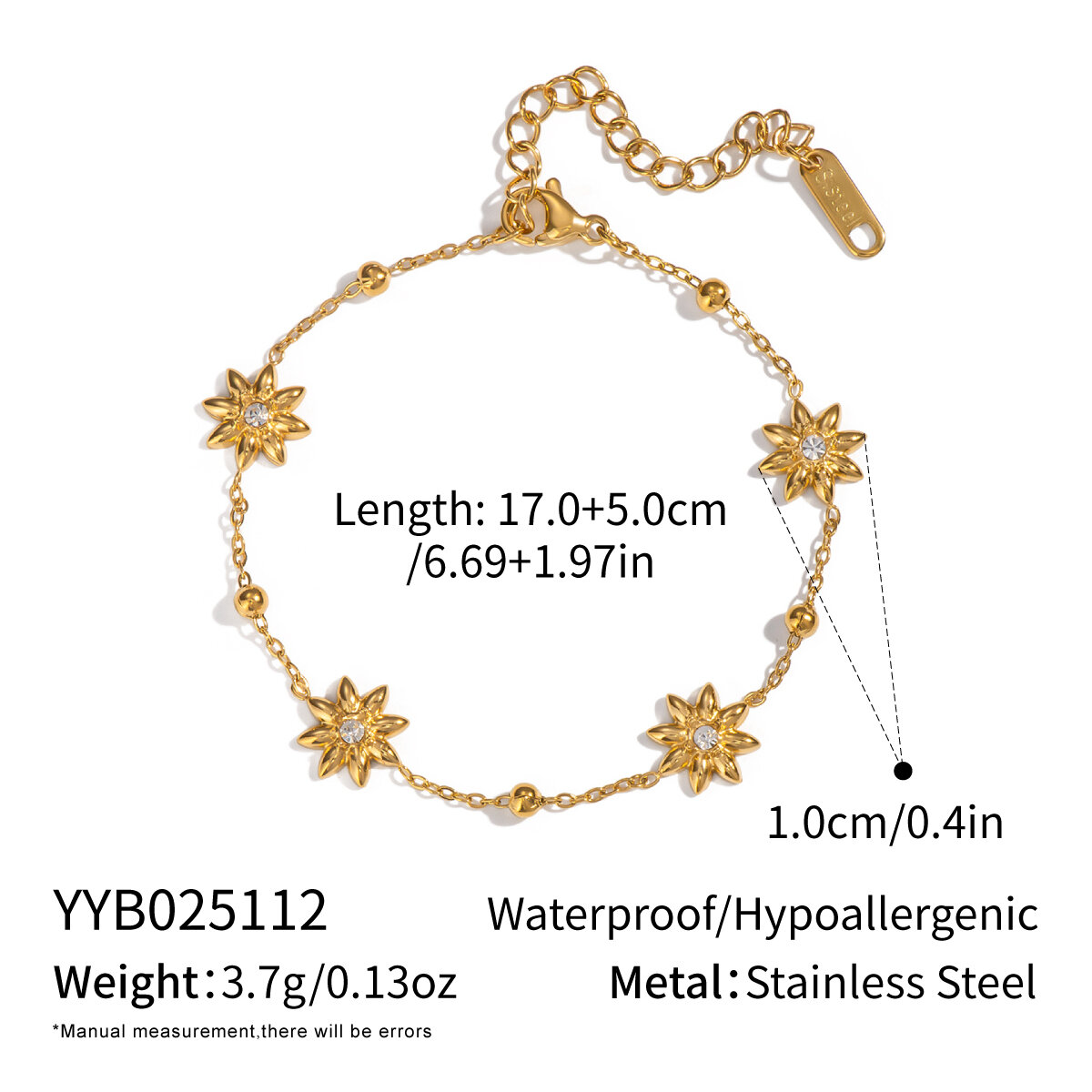 Flower Stainless Steel Waterproof  Gold Color Necklace Set 