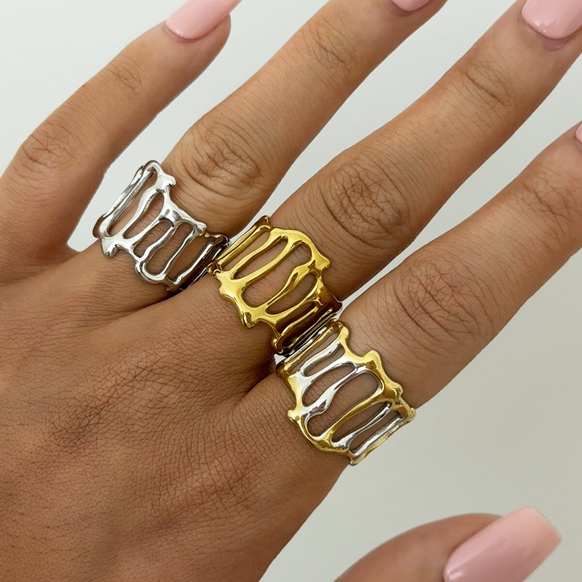 1 Piece Daily Irregular Shape Stainless Steel Waterproof Gold Color Statement Rings 2