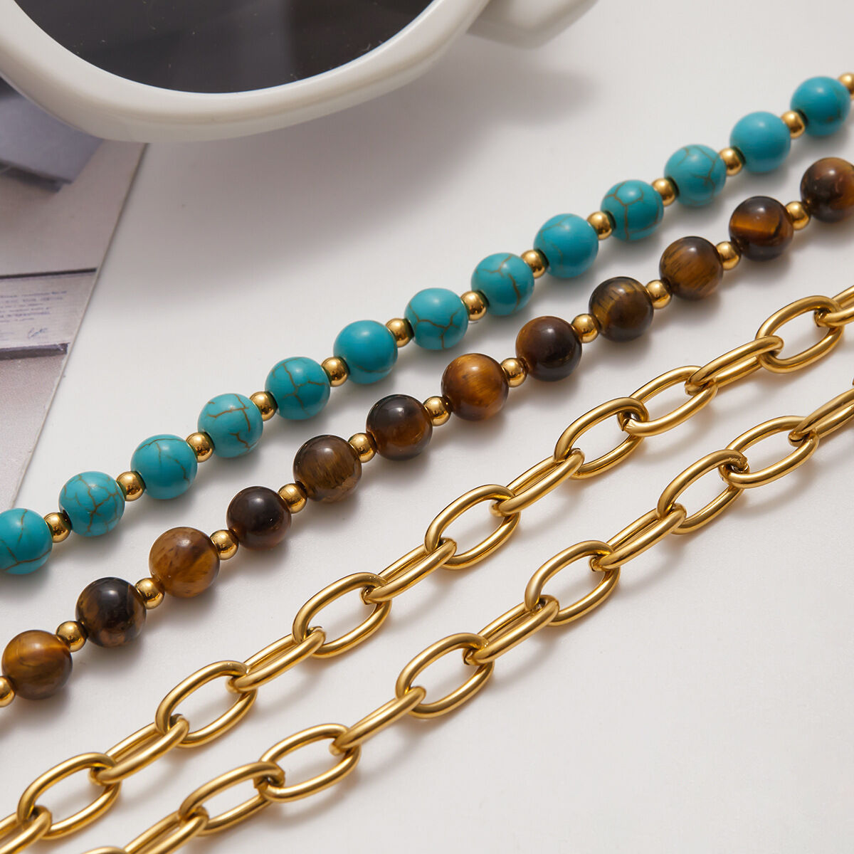 1 Piece Double-layer Natural Stone Beads Stainless Steel Waterproof Women's Bracelets Sets Picture6