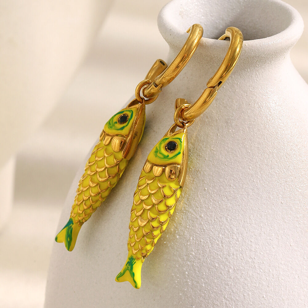 1 Pair Vivid Fish Stainless Steel Waterproof Gold Color Women's Drop Earrings Picture6
