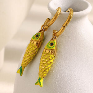 1 Pair Vivid Fish Stainless Steel Waterproof Gold Color Women's Drop Earrings h5 Picture6