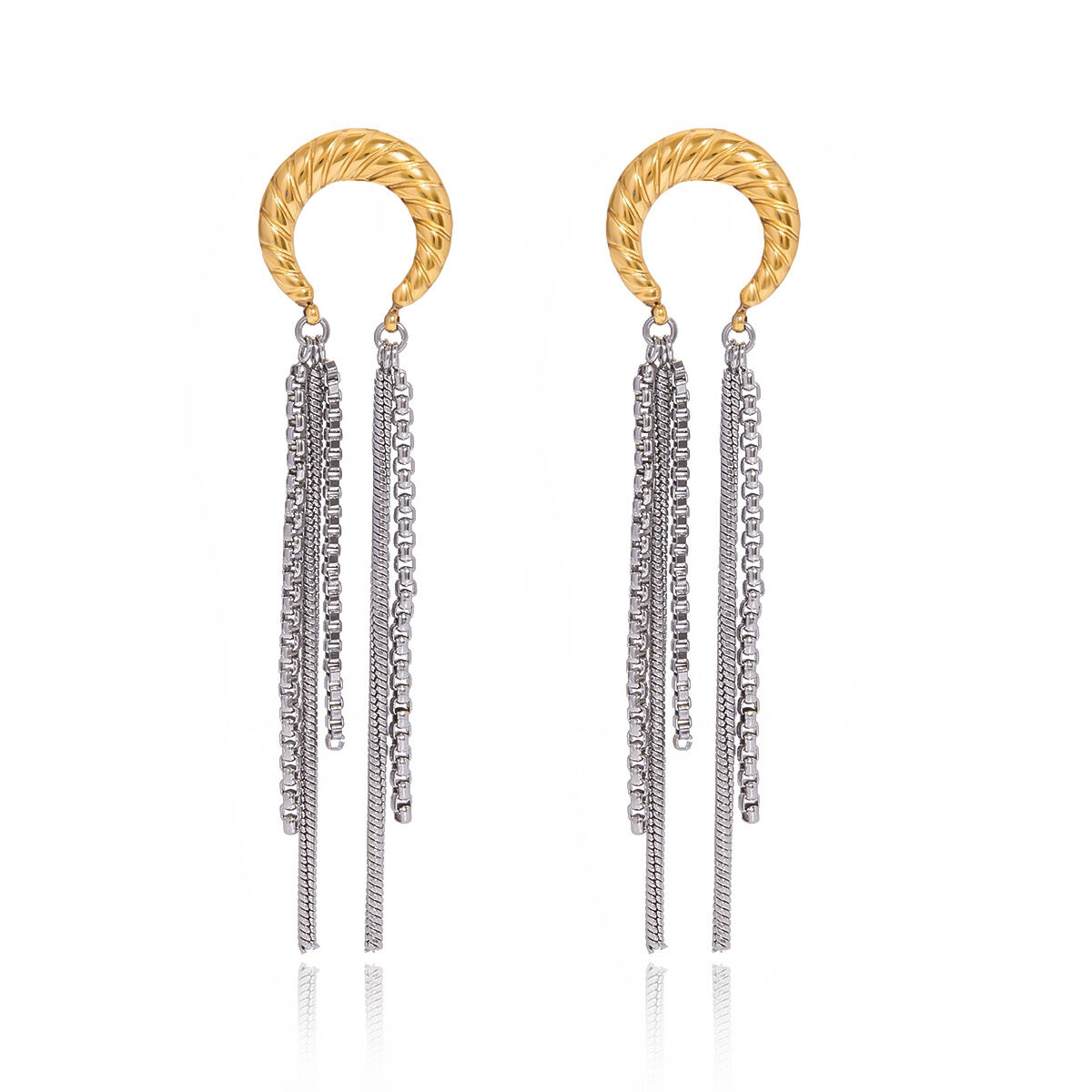 1 Pair Casual Tassel Moon Stainless Steel Waterproof Gold Color Women's Dangle Earrings 