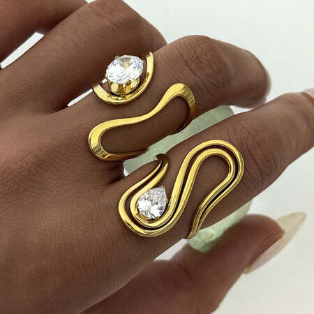 1 Piece Casual Irregular Shape Stainless Steel Waterproof Gold Color Zircon Statement Rings