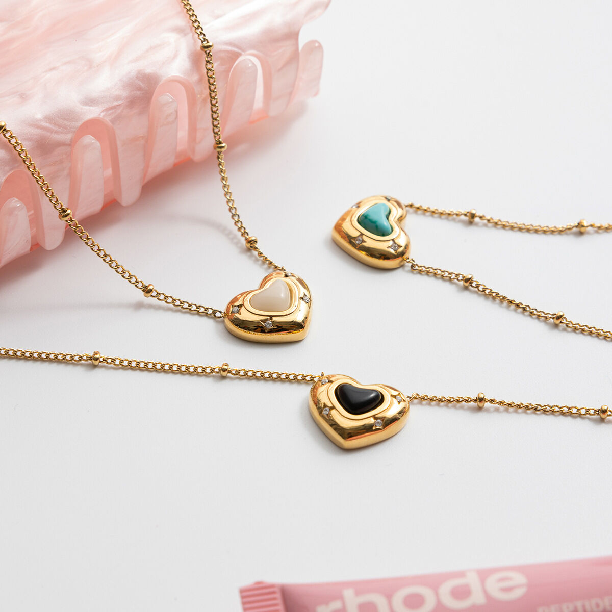 1 Piece Exquisite Heart Stainless Steel Waterproof Gold Color Natural Stone Women's Pendant Necklaces Picture3