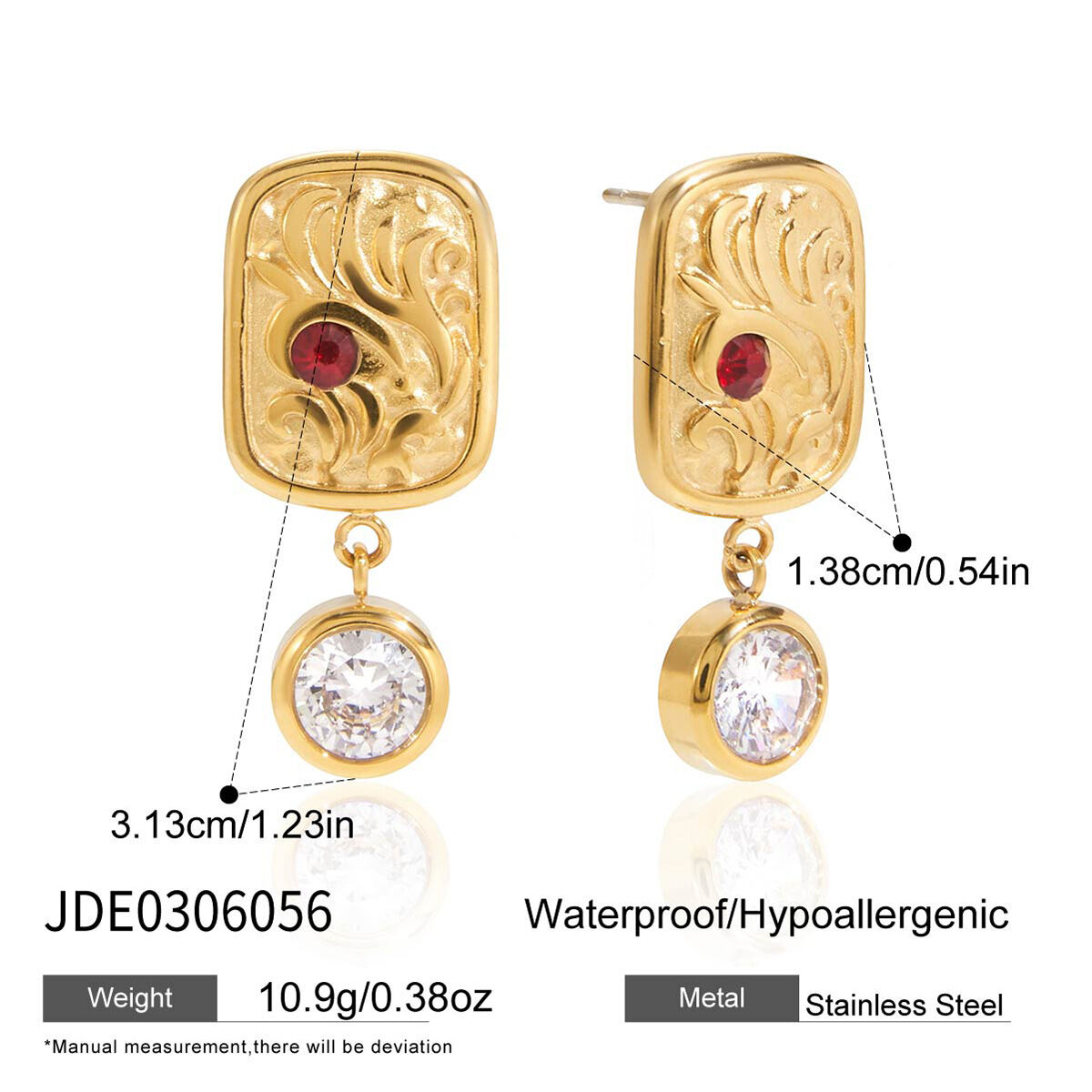Sophisticated Rectangle Stainless Steel Waterproof Gold Color Zircon Women's Jewelry Sets