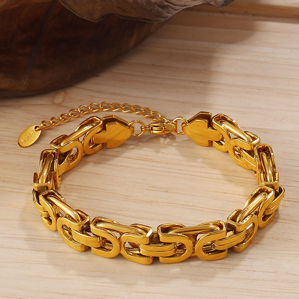 Pulsera de cadena gruesa de acero inoxidable, color dorado, resistente al agua, 1 pieza 2