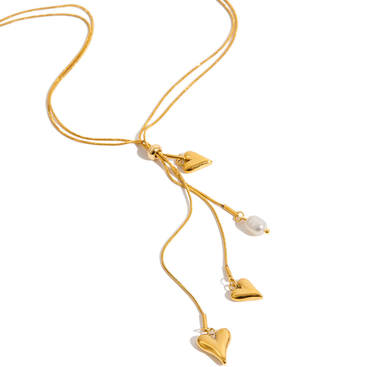 1 Piece Exquisite Heart Tassel Stainless Steel Waterproof Gold Color Women's Pendant Necklaces h5 