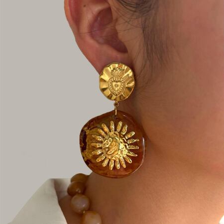 1 Pair Stainless Steel Flower Gold Color Resin Drop Earrings