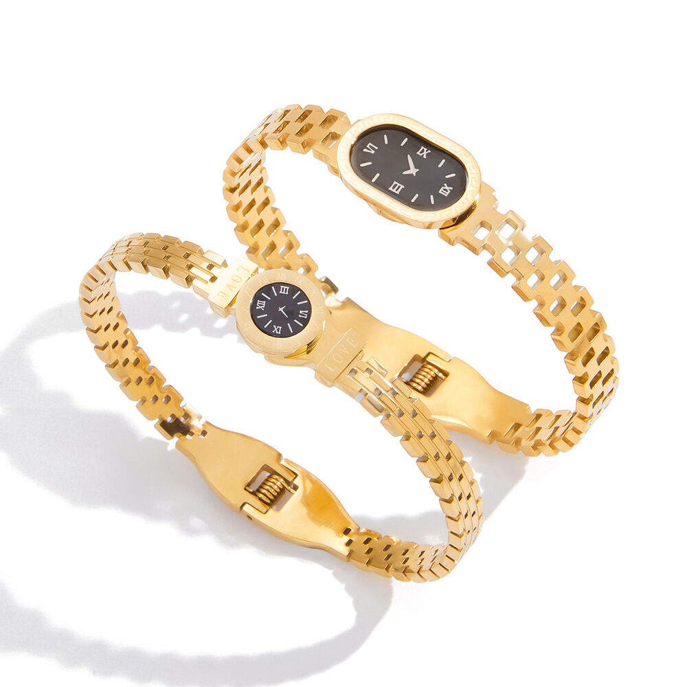 1 Piece Simple Oval Stainless Steel Waterproof Gold Color Women's Bangles h5Picture7