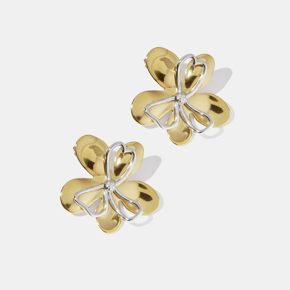 Flower Gold and Silver Mixed Color Stainless Steel Waterproof Stud Earrings 2