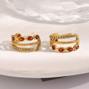 1 Pair Classic Stainless Steel Waterproof Gold Color Red Zircon Women's Hoop Earrings h5 Picture6